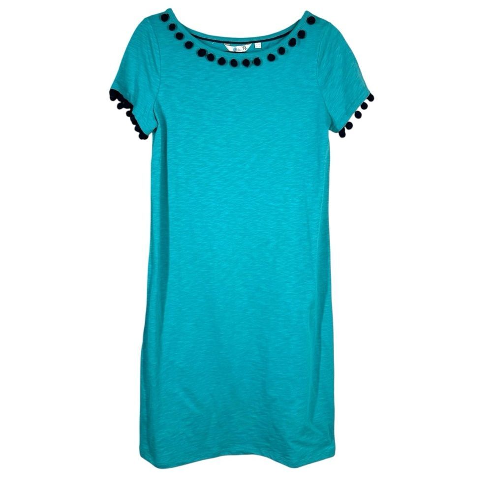 NWT Boden Bridget Turquoise Teal Pom Pom Dress T Shirt Preppy Women’s 4 J0373